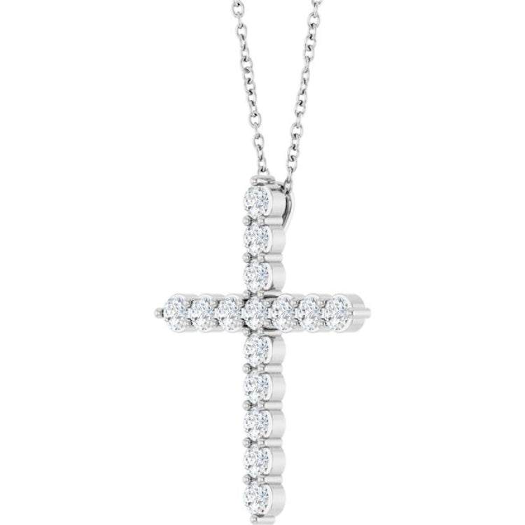 14K White Gold 3/4 CTW Lab-Grown Diamond Cross 16-18" Necklace