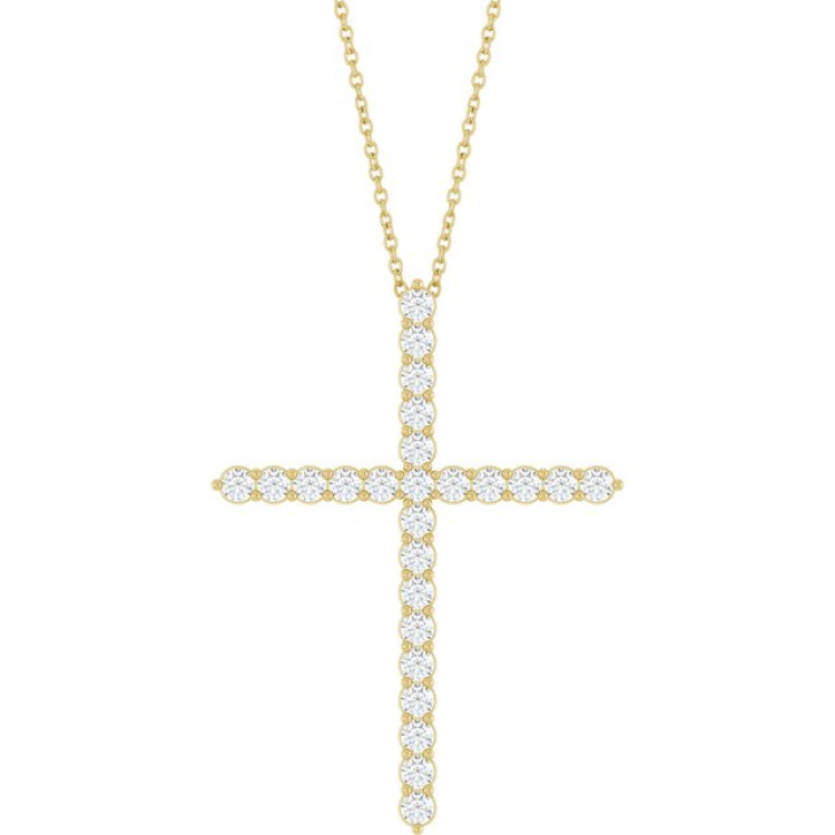 14K Yellow Gold 1 CTW Lab-Grown Diamond Cross 16-18" Necklace