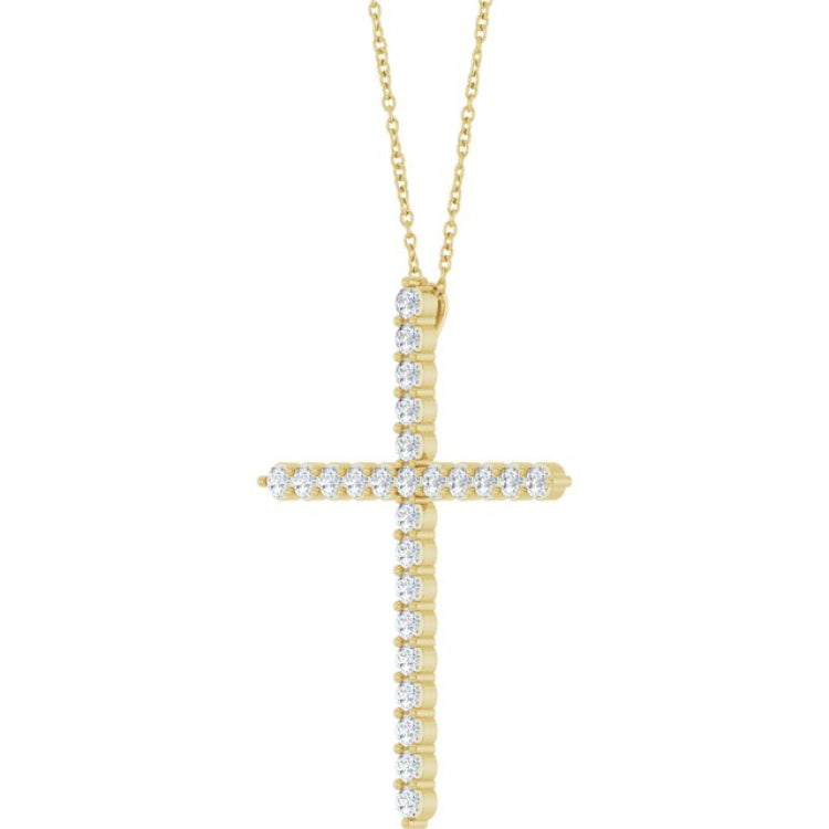 14K Yellow Gold 1 CTW Lab-Grown Diamond Cross 16-18" Necklace