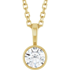 14K Yellow Gold 1/4 CT Lab-Grown Diamond Bezel-Set Solitaire 16-18" Necklace
