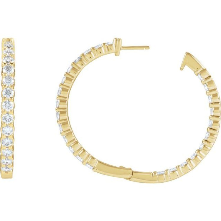 14K Yellow Gold 5 CTW Lab-Grown Diamond Inside-Outside Hinged 37.8 mm Hoop Earrings