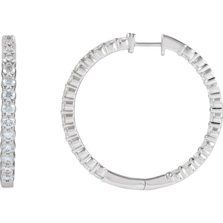14K White Gold 5 CTW Lab-Grown Diamond Inside-Outside Hinged 37.8 mm Hoop Earrings
