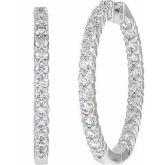 14K White Gold 5 CTW Lab-Grown Diamond Inside-Outside Hinged 37.8 mm Hoop Earrings
