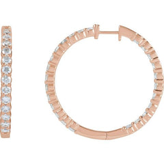 14K Rose Gold 5 CTW Lab-Grown Diamond Inside-Outside Hinged 37.8 mm Hoop Earrings