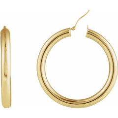 14K Yellow Gold Round Tube 45 mm Hoop Earrings