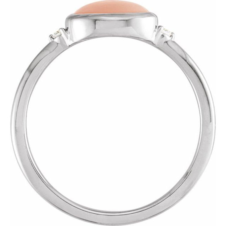 Sterling Silver Natural Pink Coral & .03 CTW Natural Diamond Ring
