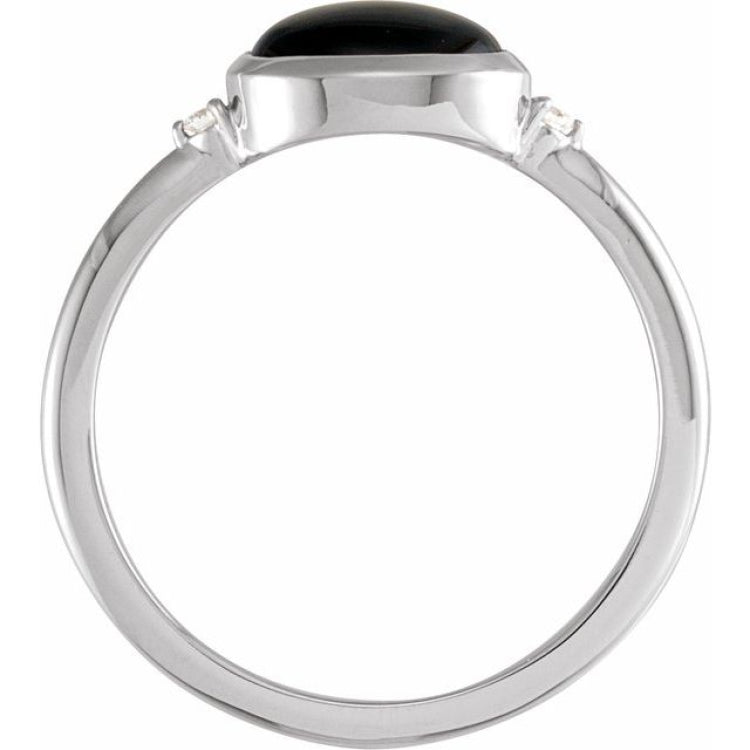 Platinum 9x7 mm Round Natural Black Onyx & .03 CTW Natural Diamond Ring