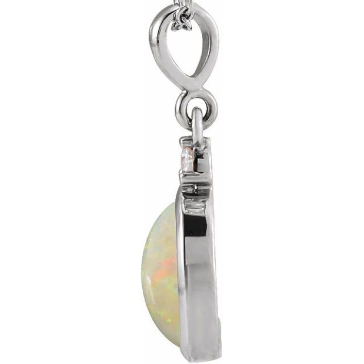 Sterling Silver 10x8 mm Natural White Opal & .03 CT Natural Diamond Cabochon Pendant