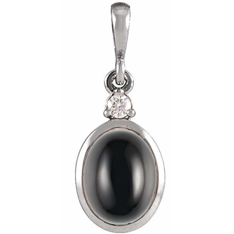 Sterling Silver 5x3 mm Natural Black Onyx & .02 CT Natural Diamond Cabochon Pendant