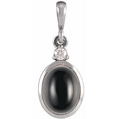 Sterling Silver 5x3 mm Natural Black Onyx & .02 CT Natural Diamond Cabochon Pendant
