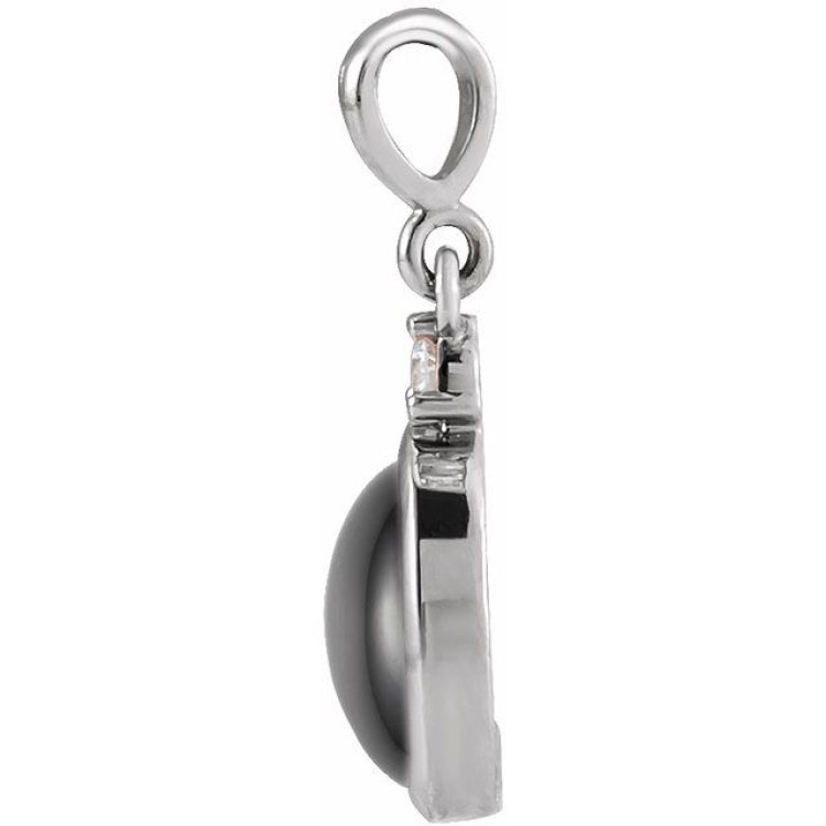 Sterling Silver 5x3 mm Natural Black Onyx & .02 CT Natural Diamond Cabochon Pendant