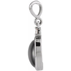 Sterling Silver 5x3 mm Natural Black Onyx & .02 CT Natural Diamond Cabochon Pendant