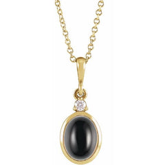 14K Yellow Gold 12x10 mm Natural Black Onyx & .03 CT Natural Diamond 16-18" Necklace