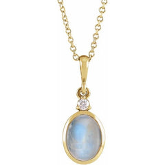 14K Yellow Gold 10x8 mm Natural Rainbow Moonstone & .03 CT Natural Diamond 16-18" Necklace