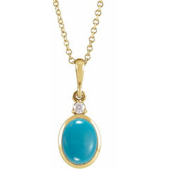 14K Yellow Gold 5x3 mm Natural Turquoise & .03 CT Natural Diamond 16-18" Necklace