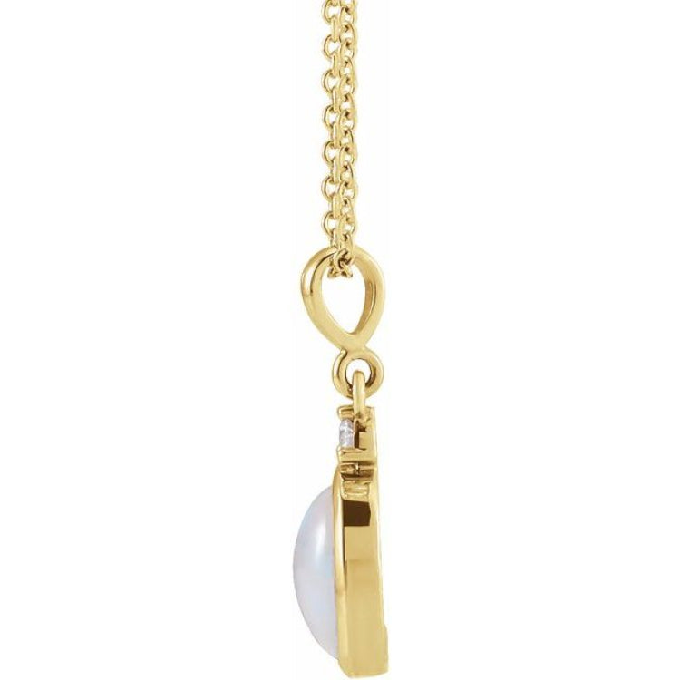 14K Yellow Gold 10x8 mm Natural White Opal & .03 CT Natural Diamond 16-18" Necklace