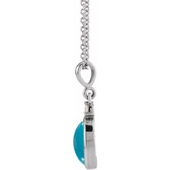 Platinum 9x7 mm Natural Turquoise & .03 CT Natural Diamond 16-18" Necklace