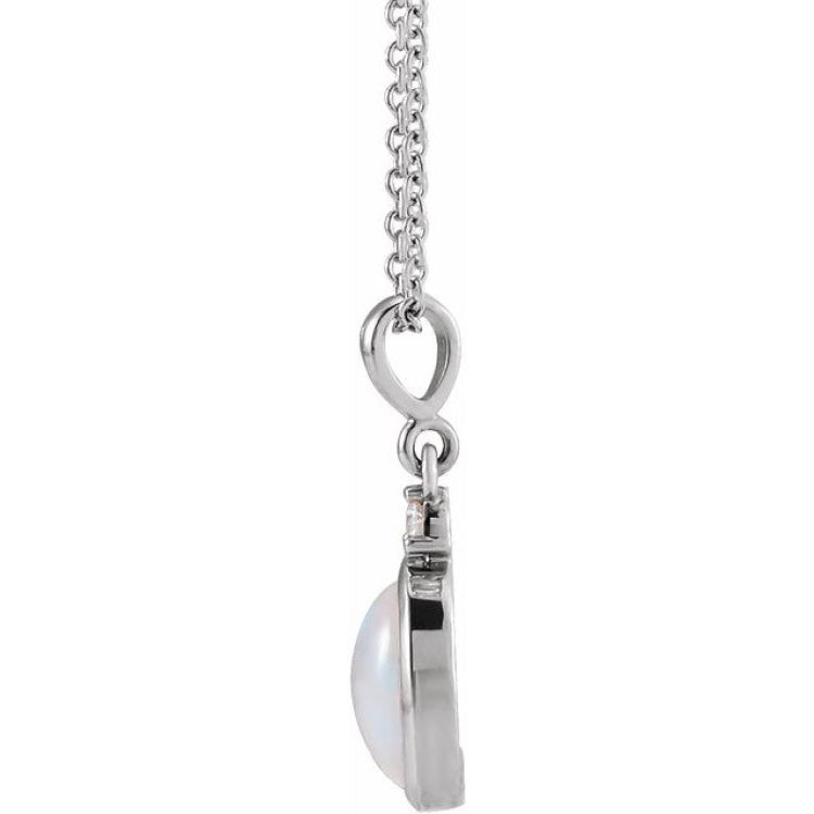 Sterling Silver 10x8 mm Natural White Opal & .03 CT Natural Diamond 16-18" Necklace