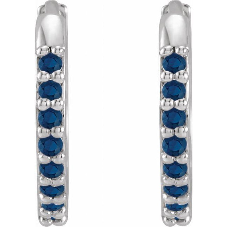 14K White Gold Lab-Grown Blue Sapphire Hinged 12.5 mm Hoop Earrings