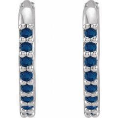 14K White Gold Lab-Grown Blue Sapphire Hinged 12.5 mm Hoop Earrings
