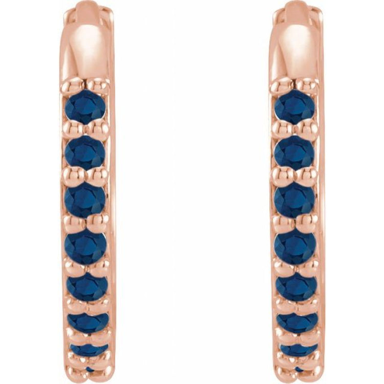 14K Rose Gold Lab-Grown Blue Sapphire Hinged 12.5 mm Hoop Earrings