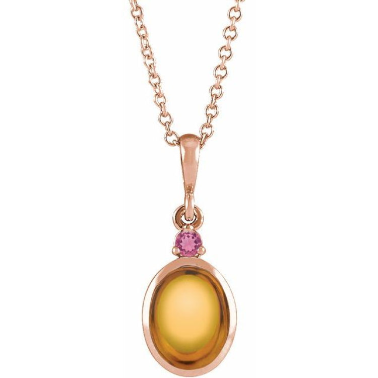 14K Rose Gold 8x6 mm Natural Citrine & Natural Pink Tourmaline 16-18" Necklace