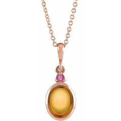 14K Rose Gold 8x6 mm Natural Citrine & Natural Pink Tourmaline 16-18" Necklace
