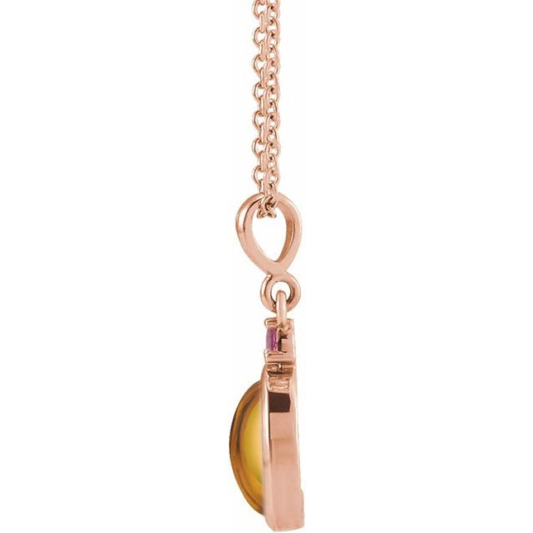 14K Rose Gold 8x6 mm Natural Citrine & Natural Pink Tourmaline 16-18" Necklace