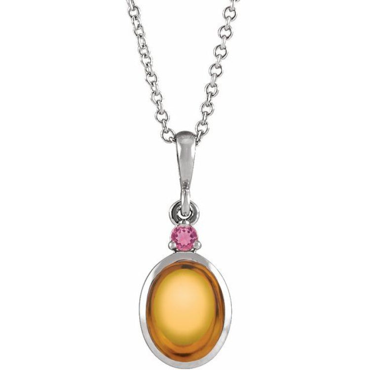 Sterling Silver 8x6 mm Natural Citrine & Natural Pink Tourmaline 16-18" Necklace