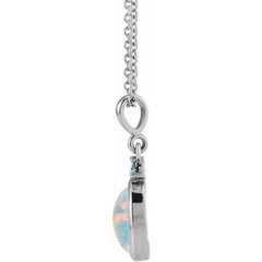 14K White Gold 5x3 mm Lab-Grown White Opal & Natural London Blue Topaz 16-18" Necklace