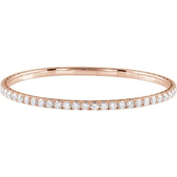 14K Rose Gold 3 CTW Natural Diamond  Flexible Bangle 7" Bracelet