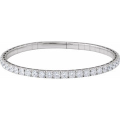 14K White Gold 5 CTW Natural Diamond  Flexible Bangle 7" Bracelet