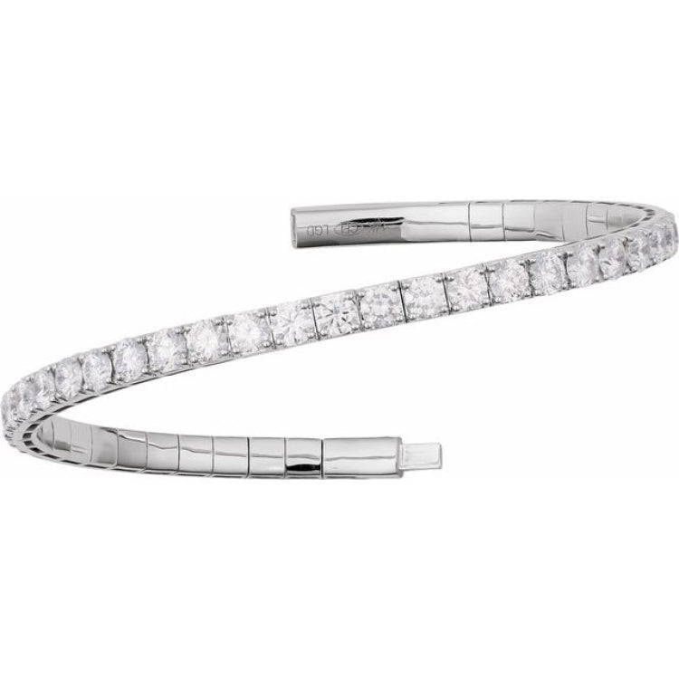 14K White Gold 5 CTW Natural Diamond  Flexible Bangle 7" Bracelet