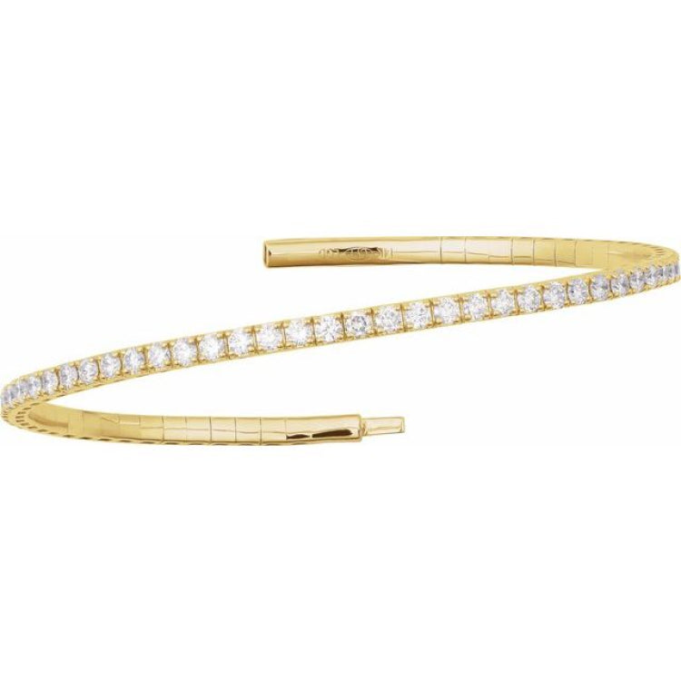 14K Yellow Gold 2 CTW Lab-Grown Diamond  Flexible Bangle 7" Bracelet