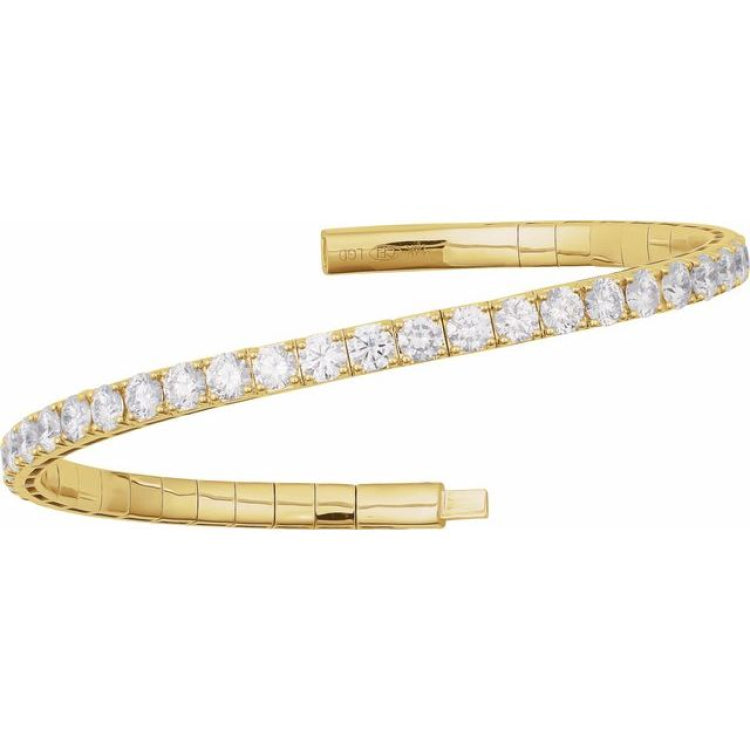 14K Yellow Gold 4 CTW Lab-Grown Diamond  Flexible Bangle 7" Bracelet