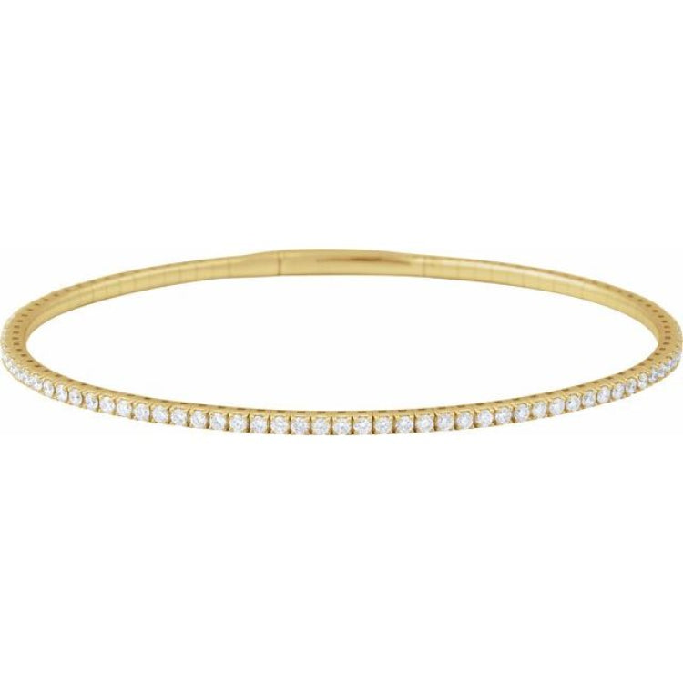 14K Yellow Gold 1 1/2 CTW Natural Diamond Flexible Bangle 7" Bracelet