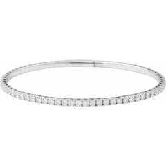 14K White Gold 3 CTW Natural Diamond Flexible Bangle 7" Bracelet