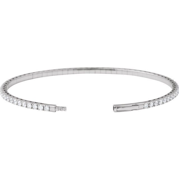 14K White Gold 3 CTW Natural Diamond Flexible Bangle 7" Bracelet