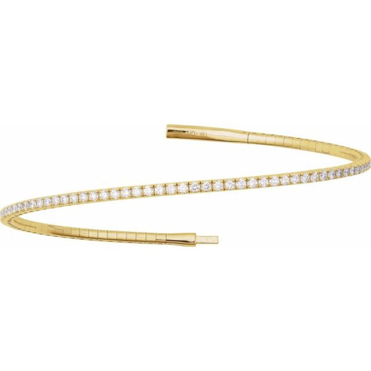 14K Yellow Gold 1 1/2 CTW Lab-Grown Diamond Flexible Bangle 7" Bracelet