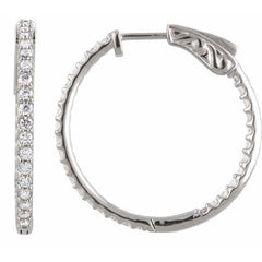 14K White Gold 1 CTW Lab-Grown Diamond Inside-Outside 26.5 mm Hinged Hoop Earrings