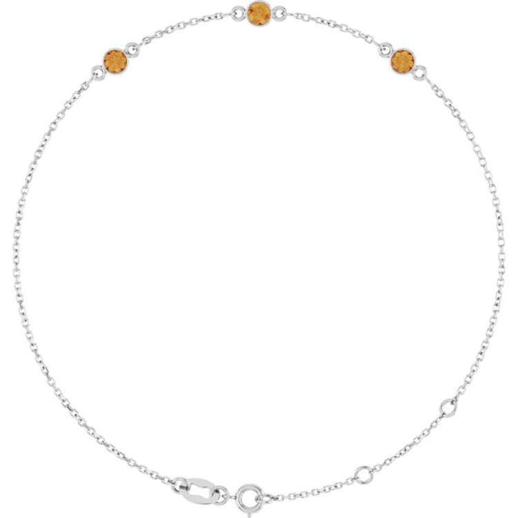 14K White Gold Natural Citrine Bezel-Set 3-Stone 6 1/2-7 1/2" Bracelet