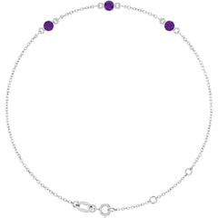 14K White Gold Natural Amethyst Bezel-Set 3-Stone 6 1/2-7 1/2" Bracelet