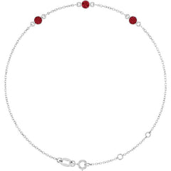 14K White Gold Lab-Grown Ruby Bezel-Set 3-Stone 6 1/2-7 1/2" Bracelet
