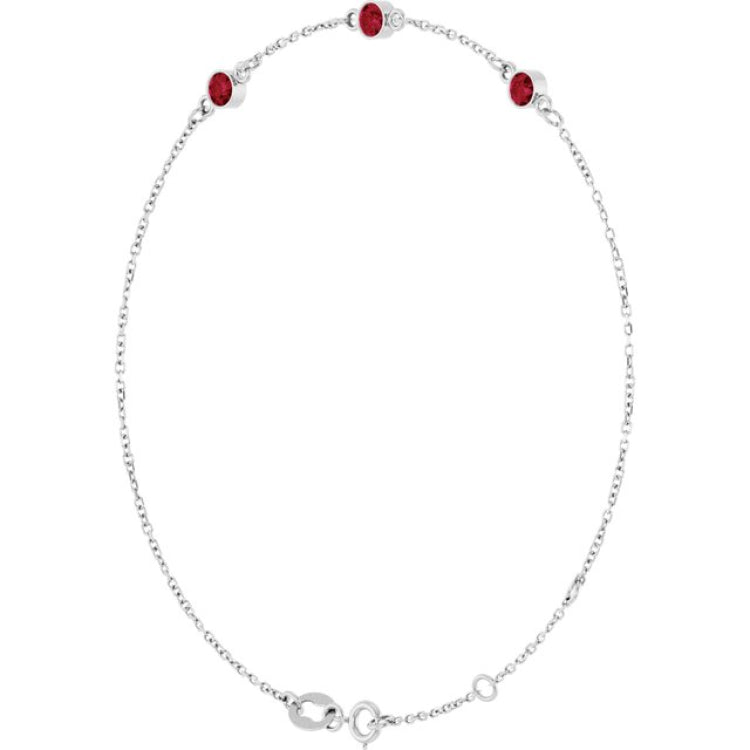 14K White Gold Lab-Grown Ruby Bezel-Set 3-Stone 6 1/2-7 1/2" Bracelet