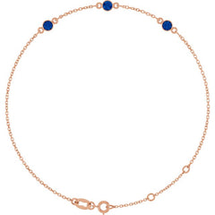 14K Rose Gold Natural Blue Sapphire Bezel-Set 3-Stone 6 1/2-7 1/2" Bracelet