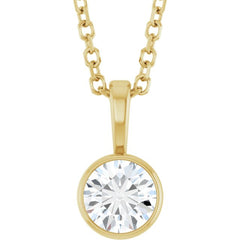 14K Yellow Gold 1/3 CT Natural Diamond Bezel-Set Solitaire 16-18" Necklace