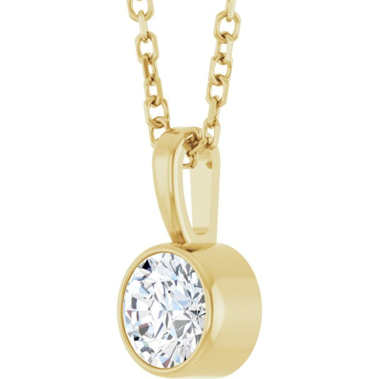 14K Yellow Gold 1/3 CT Natural Diamond Bezel-Set Solitaire 16-18" Necklace