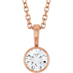 14K Rose Gold 1/3 CT Natural Diamond Bezel-Set Solitaire 16-18" Necklace