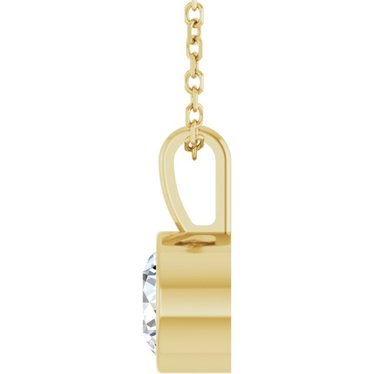 14K Yellow Gold 5/8 CT Lab-Grown Diamond Bezel-Set Solitaire 16-18" Necklace