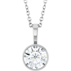 Sterling Silver 9/10 CT Lab-Grown Diamond Bezel-Set Solitaire 16-18" Necklace